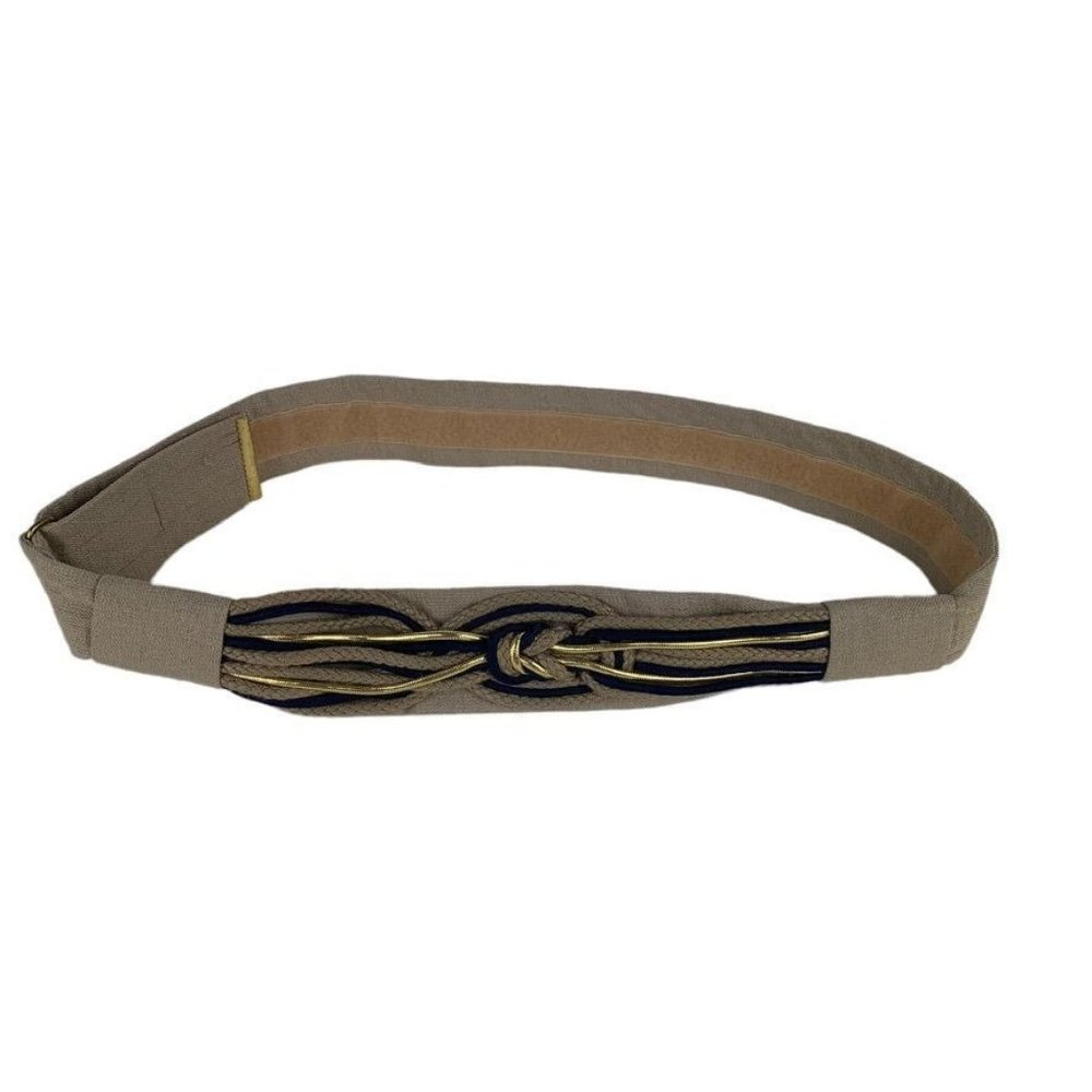 Rebecca's Vintage Fabric Belt Knotted Rope Cord Hook & Loop Closure Taupe S-L‎